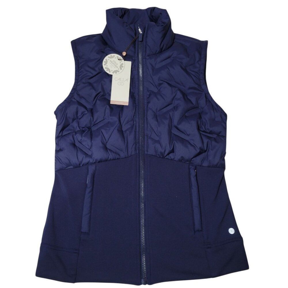 CALIA Cold Dash Run Vest Womens Size XS Blue Full Zip Quilted Jacket Zip Pockets
